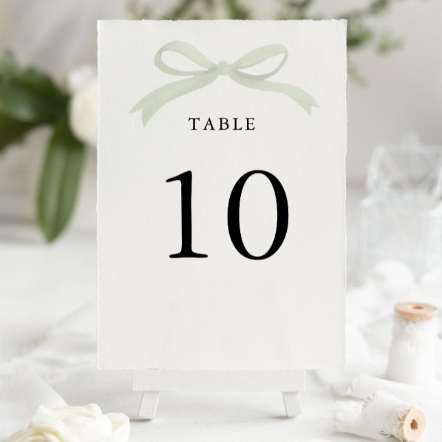 Numéro De Table Modern Elegant Sage Green Bow Wedding (Créateur téléchargé)