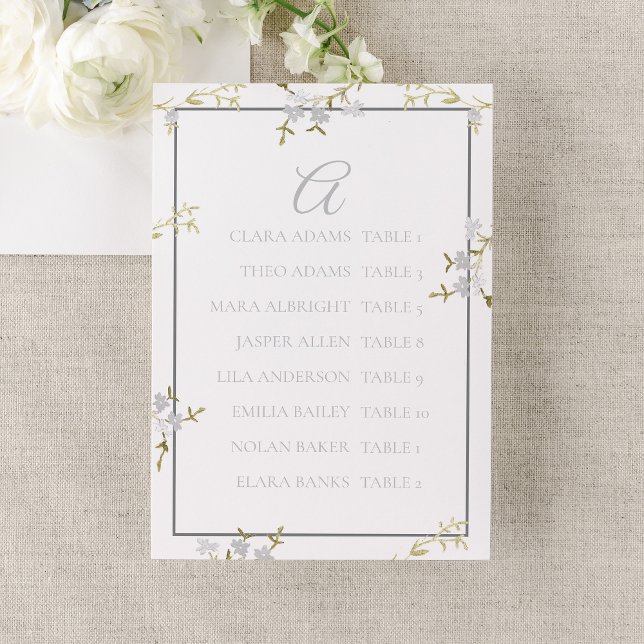 Numéro De Table Modern Floral Grey Wedding Seating Chart (Créateur téléchargé)