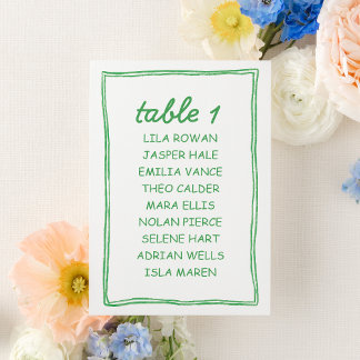 Numéro De Table Modern Green Doodle Wedding Seating Chart Card