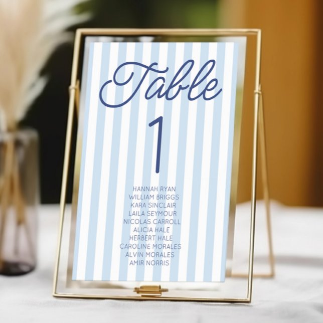 Numéro De Table Modern Minimal Minimalist Blue Stripes Wedding (Créateur téléchargé)