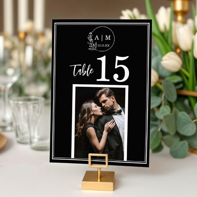 Numéro De Table Modern Monogram Photo Wedding Table Number Card (Modern Monogram Photo Wedding Table Number Card)
