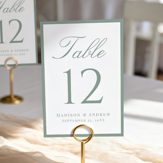 Numéro De Table Modern Sage Green Border Wedding (Créateur téléchargé)
