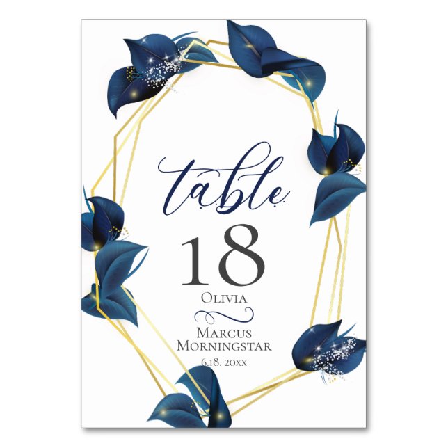 Numéro de table | Moderne Deep Indigo Bleu et or (Par défaut)
