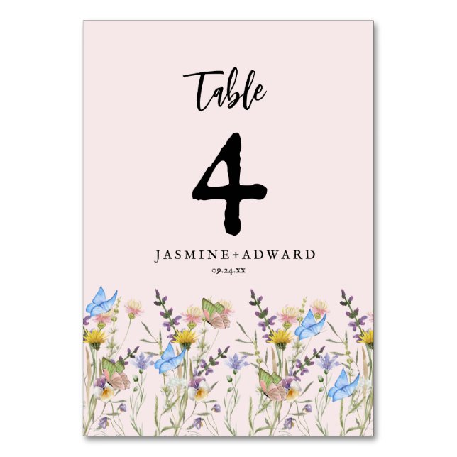 Numéro De Table Moderne Fleur sauvage  Mariage Floral (Dos)