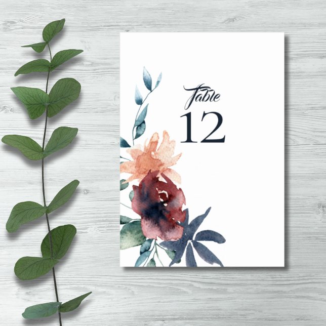 Numéro De Table Moderne Floral Bourgogne Marine Peach Blush (Créateur téléchargé)