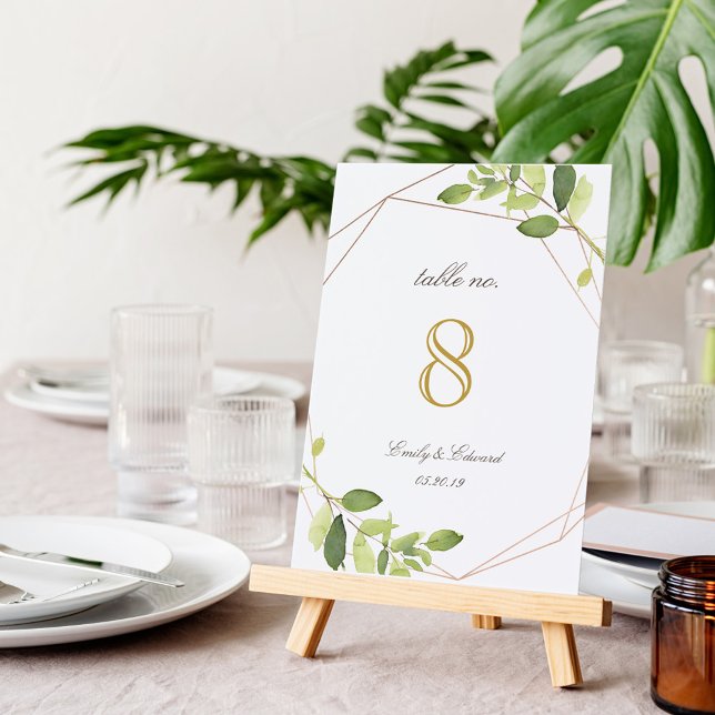Numéro De Table Moderne Géométrique de la verdure Mariage personna (Créateur téléchargé)