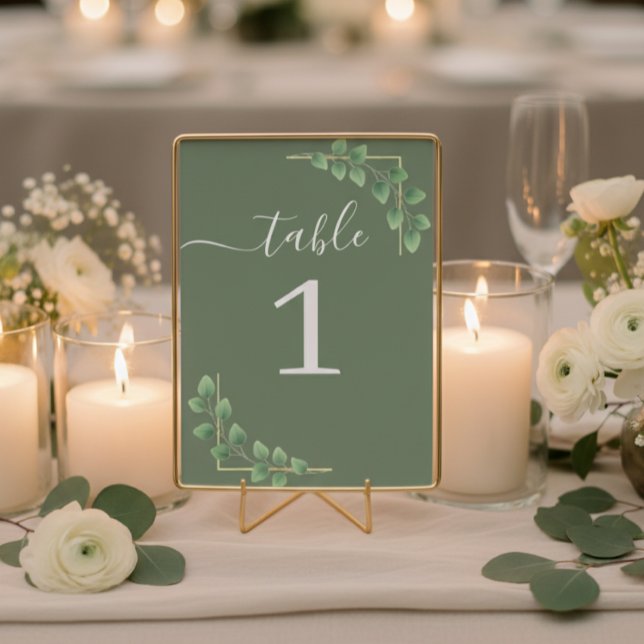 Numéro De Table Moderne minimaliste Mariage du congé vert (Créateur téléchargé)