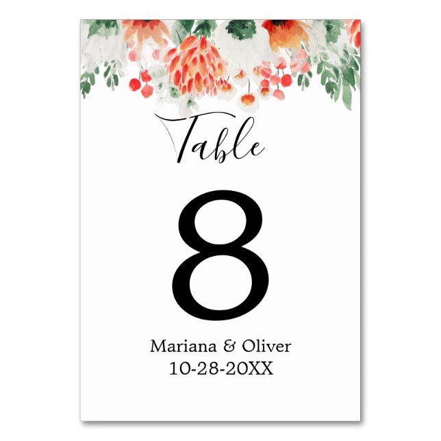 Numéro De Table Moderne Orange verdure Fleur sauvage Floral (Par défaut)
