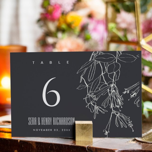 NUMÉRO DE TABLE MODERNE RUSTIQUE LIGNE NOIRE DESSIN MARIAGE FLORAL (Créateur téléchargé)