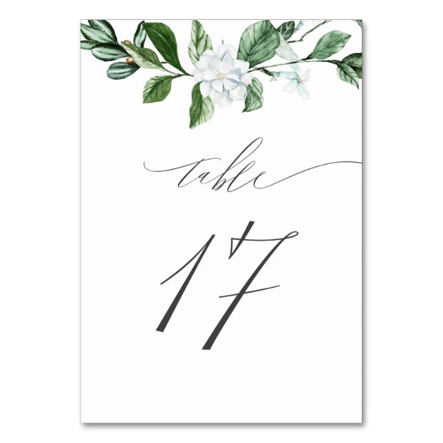 Numéro De Table Moderne Sage vert Flore blanc No 17 Mariage (Par défaut)