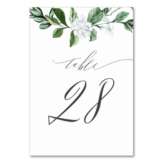 Numéro De Table Moderne Sage vert Flore blanc No 28 Mariage (Par défaut)