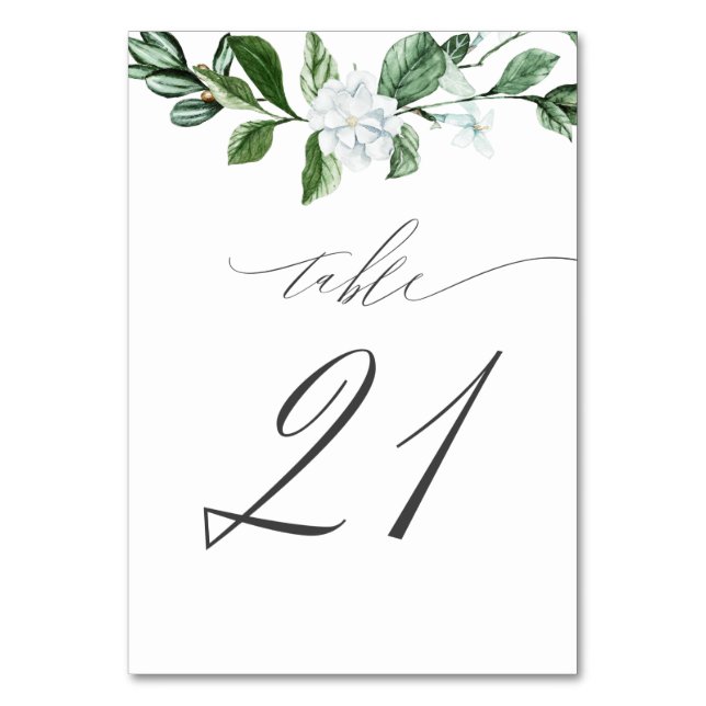 Numéro De Table Moderne Sage Vert Flore blanche No 21 Mariage (Par défaut)