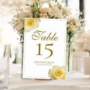 Numéro De Table Moderne Simple Roses Jaunes Mariage Floral