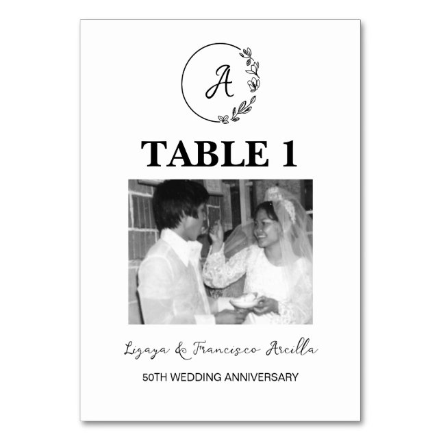 Numéro De Table Monogram 50th Wedding Anniversary Custom Photo (Par défaut)
