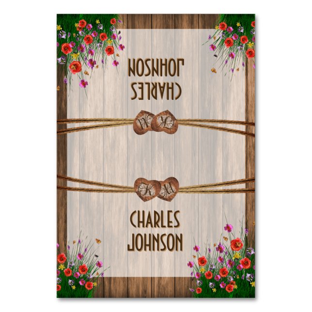 Numéro De Table Monogramme Coeurs en bois avec Fleur sauvage - Car (Par défaut)