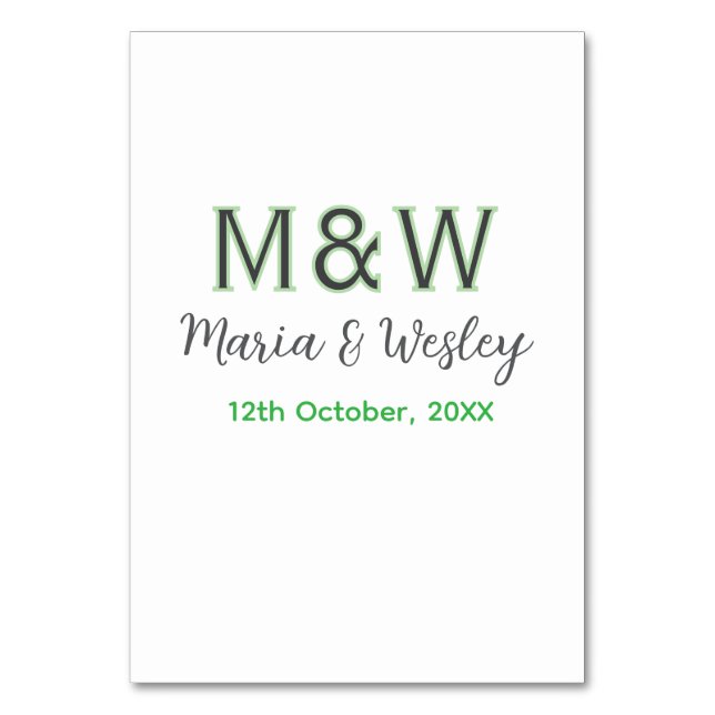 Numéro De Table Monogramme couple gris vert moderne romantique dat (Par défaut)