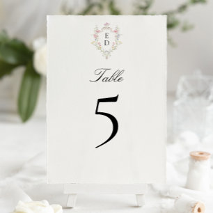 Numéro De Table Monogramme de blason floral rococo élégant et fant