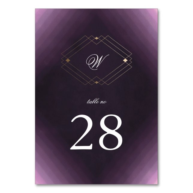 Numéro De Table Monogramme de calligraphie violette classique Gold (Par défaut)