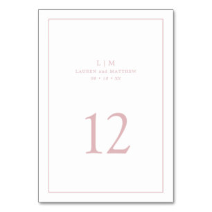 Numéro De Table Monogramme Élégant Rose Clair Simple pour Mariage