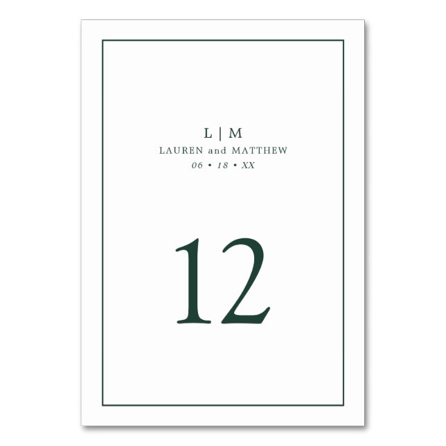 Numéro De Table Monogramme élégant vert forêt Mariage simple (Par défaut)
