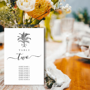 Numéro De Table Monogramme minimaliste de palmier tropical Mariage