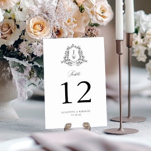 Numéro De Table Monogramme traditionnel Crest Floral Mariage éléga
