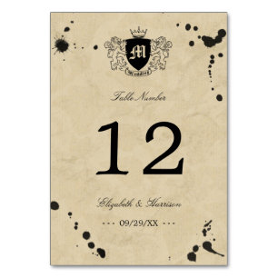 Numéro De Table Monogramme vintage et Mariage de taches d'encre