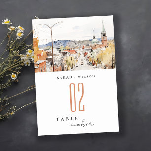 Numéro De Table Montpelier City Scape Vermont Watercolor Mariage