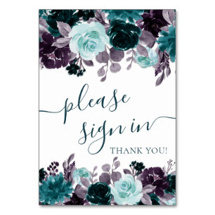 Numéro De Table Moody Boho Floral Turquoise et violet S'il vous