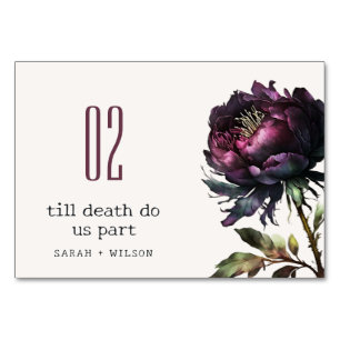 Numéro De Table Moody Gothic violet foncé Mariage de pivoine noire