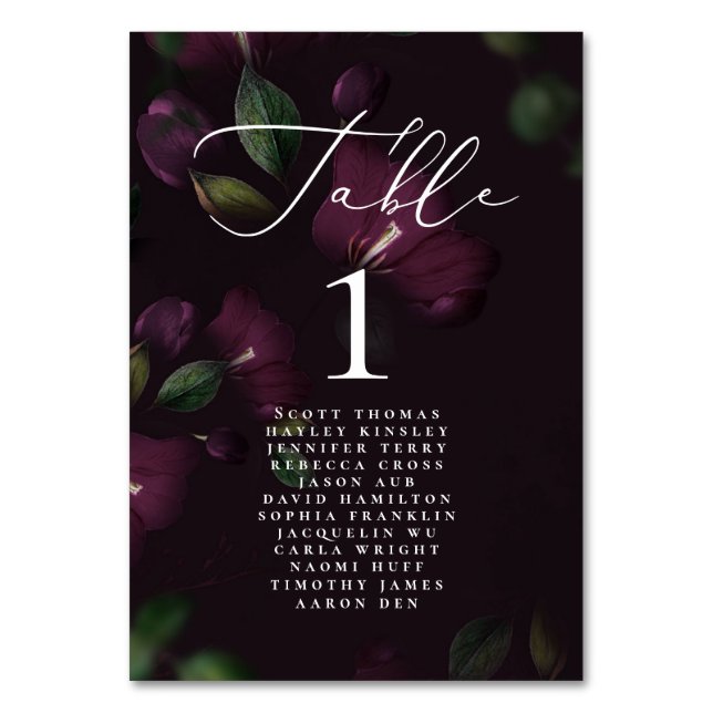 Numéro De Table Moody Purple Bloom Nom du Mariage de calligraphie  (Dos)