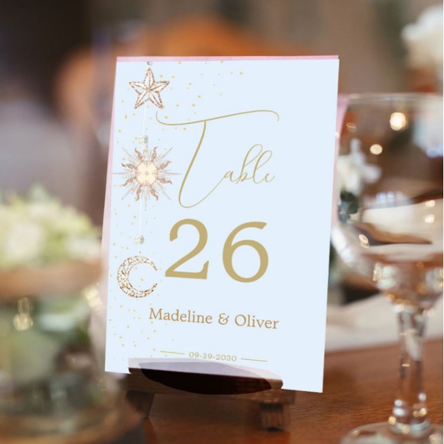 Numéro De Table Moon Stars Ciel Céleste Mariage Élégant (Créateur téléchargé)