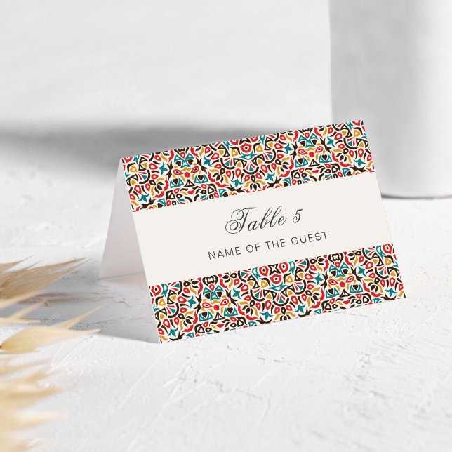 Numéro De Table Moroccan Lattice Geo Mandala Wedding Place Card (Créateur téléchargé)