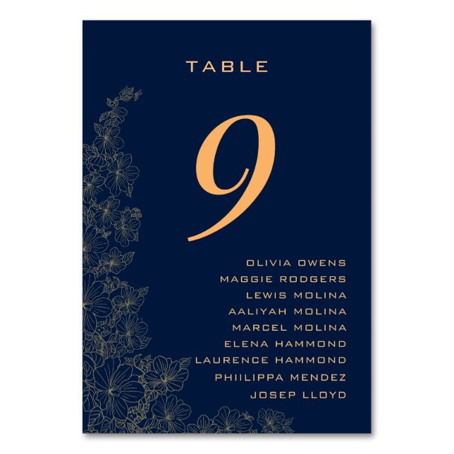 Numéro De Table Motif floral subtil Classy Noms Marine Bleu (Par défaut)