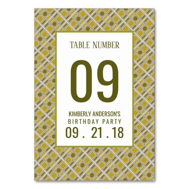 Numéro De Table Motif géométrique doré, Tableau d'Anniversaire mod (Par défaut)