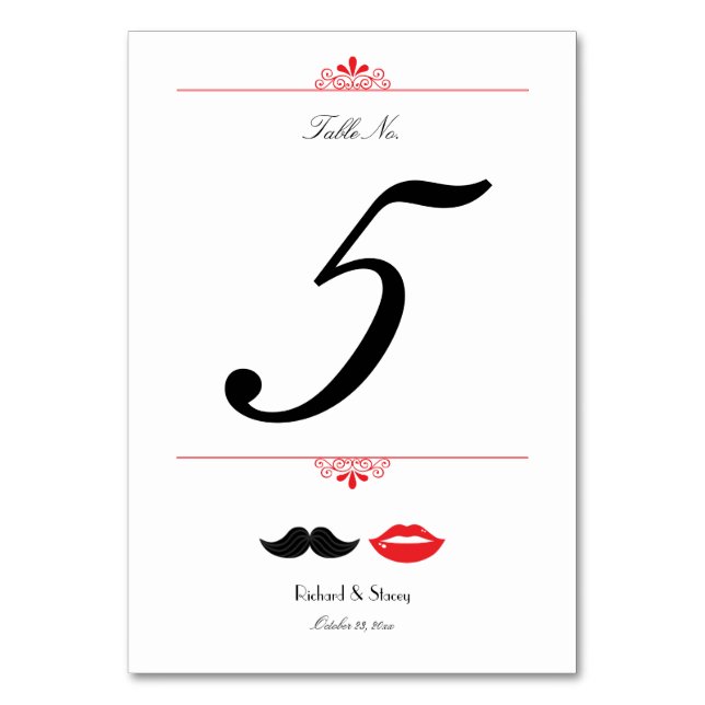 Numéro De Table Moustache rouge, noir et blanc et Mariage des lèvr (Par défaut)
