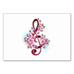 Numéro De Table Musical treble clef notes with sakura flowers