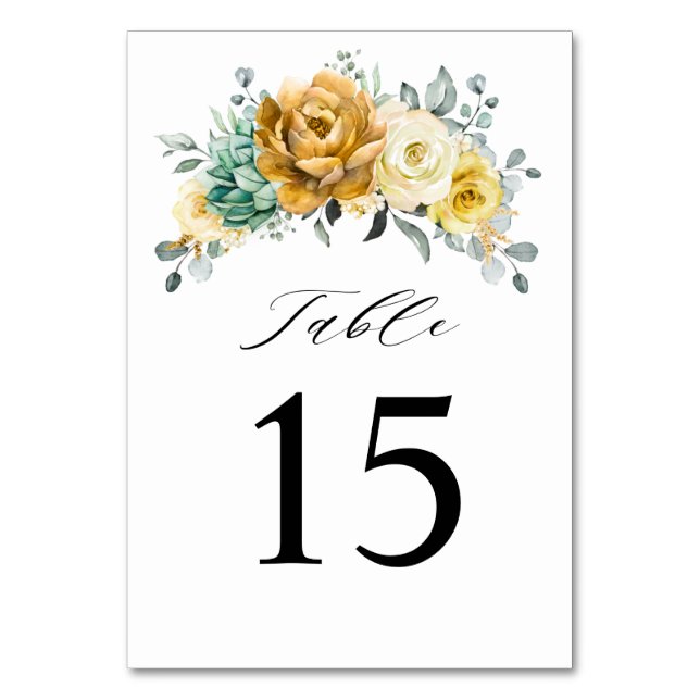 Numéro De Table Mustard Jaune Floral Sage Vert Mariage moderne (Par défaut)