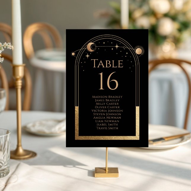 Numéro De Table Mystic Chic Black Gold Sun Moon Stars Mariage (Créateur téléchargé)