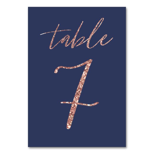Numéro De Table N°7 - Glam Pailleté Rose Gold et Bleu Mariage (Par défaut)