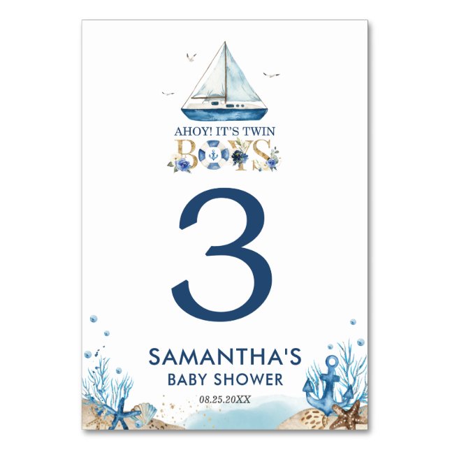 Numéro De Table Nautical Blue Boat Ahoy C'est Twin Boys Baby showe (Par défaut)