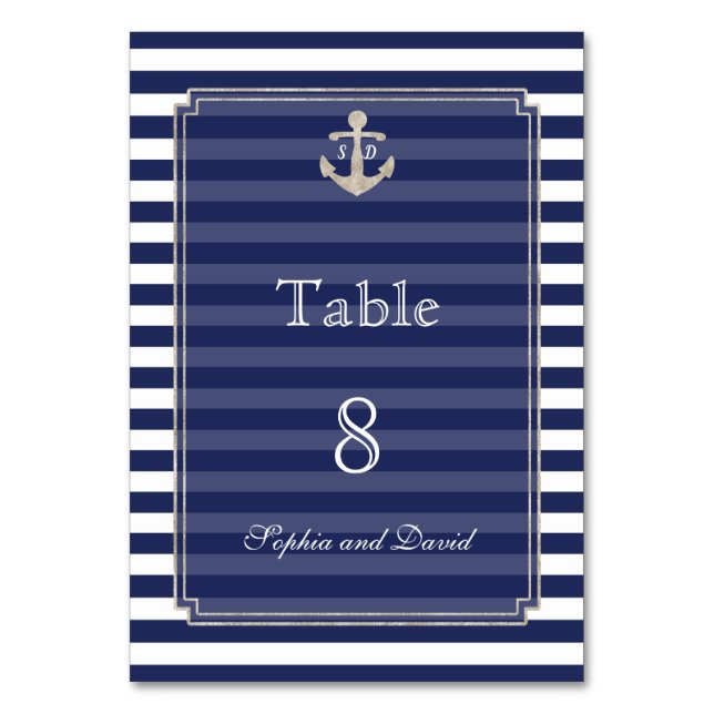 Numéro De Table Nautical Navy Stripes Silver WeddingNuméro de tabl (Par défaut)