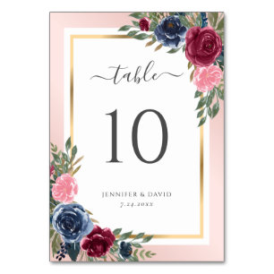 Numéro De Table Navy Blue Burgundy and Blush Floral Numéro de tabl