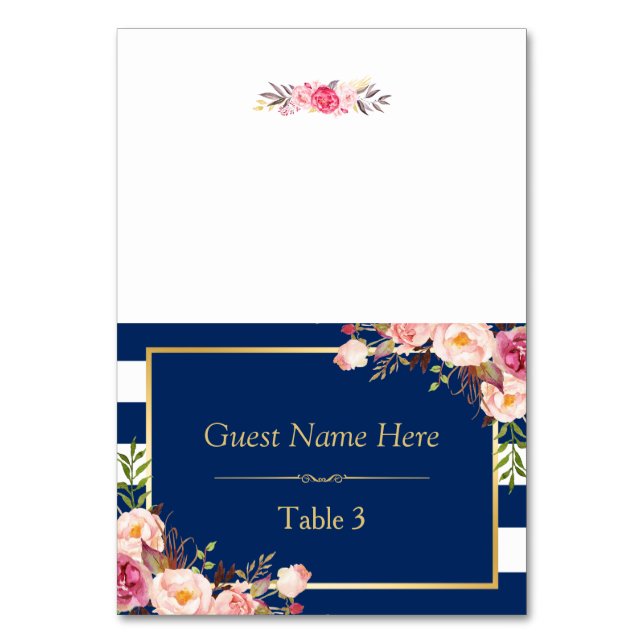 Numéro De Table Navy Blue Stripes rose Floral Mariage Place (Par défaut)