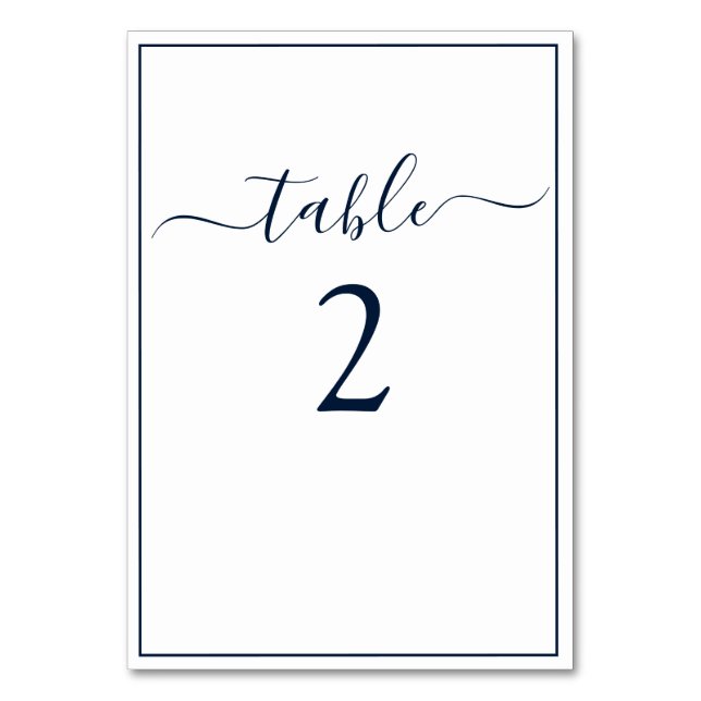 Numéro De Table Navy Blue White Calligraphie Script Mariage élégan (Par défaut)