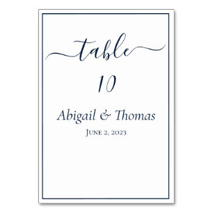 Numéro De Table Navy Blue White Calligraphie Script Mariage élégan