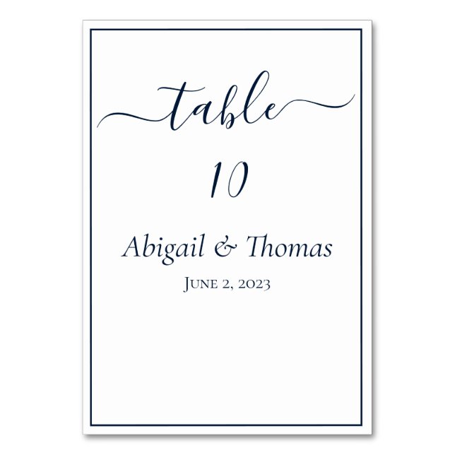 Numéro De Table Navy Blue White Calligraphie Script Mariage élégan (Par défaut)