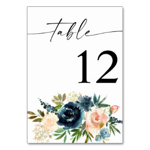 Numéro De Table Navy, Dusty Blue & Pink Floral Numéro de tableau