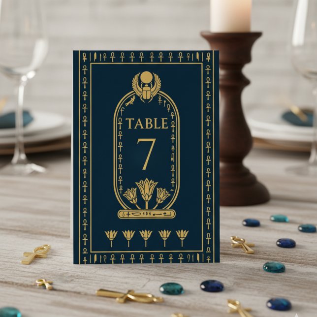 Numéro De Table Navy égyptienne Or Ankh & Lotus – Modifiable (Créateur téléchargé)