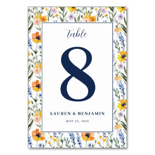 Numéro De Table Navy Floral Élégant